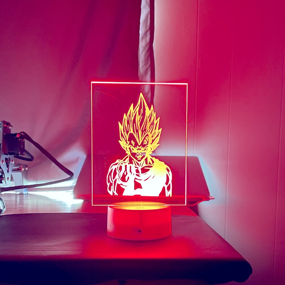 ENGRAVED LED NIGHT LIGHT BASE W/ VEGETA FROM DRAGON BALL Z W/ WHITE OR BLACK